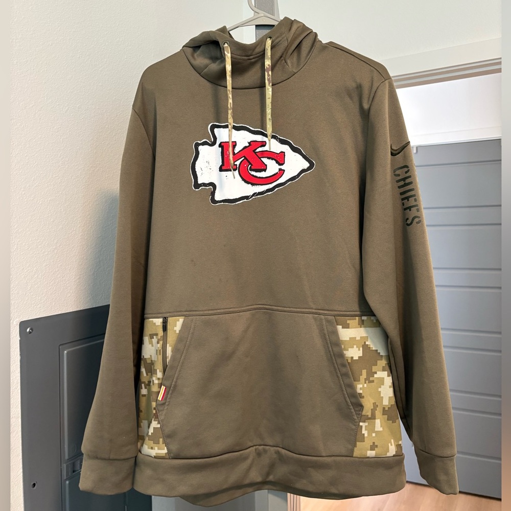 Nike Olive Green Kansas City Chiefs Pullover Hoodie with Red Logo